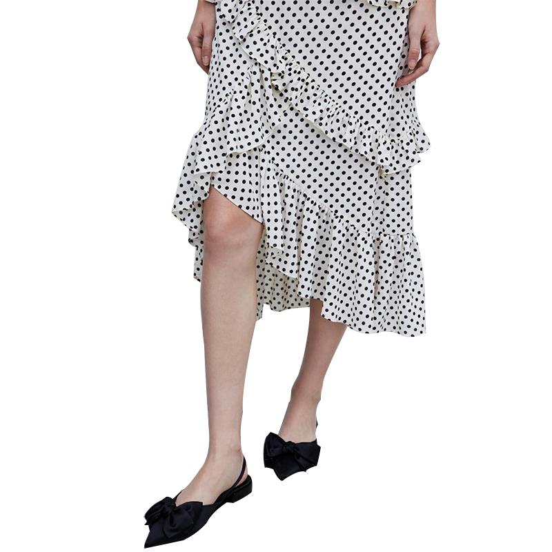 Cotton Dot Printed Suspender Slip Dress Shoulder off Frill Long Dress  (3)