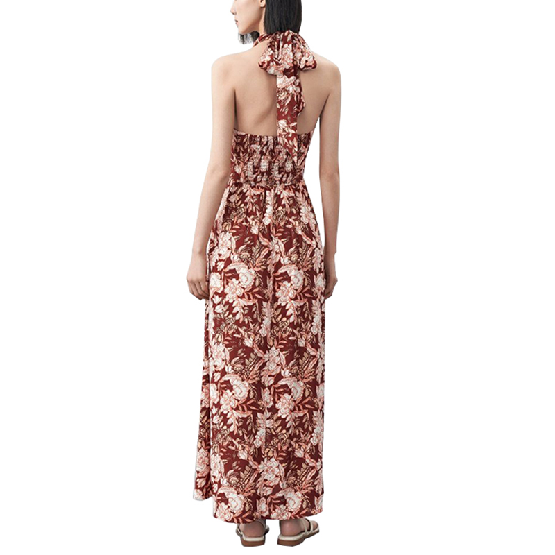 Rayon Ditial Printed V neck Backless Crinkled wasit Long Dress  (3)