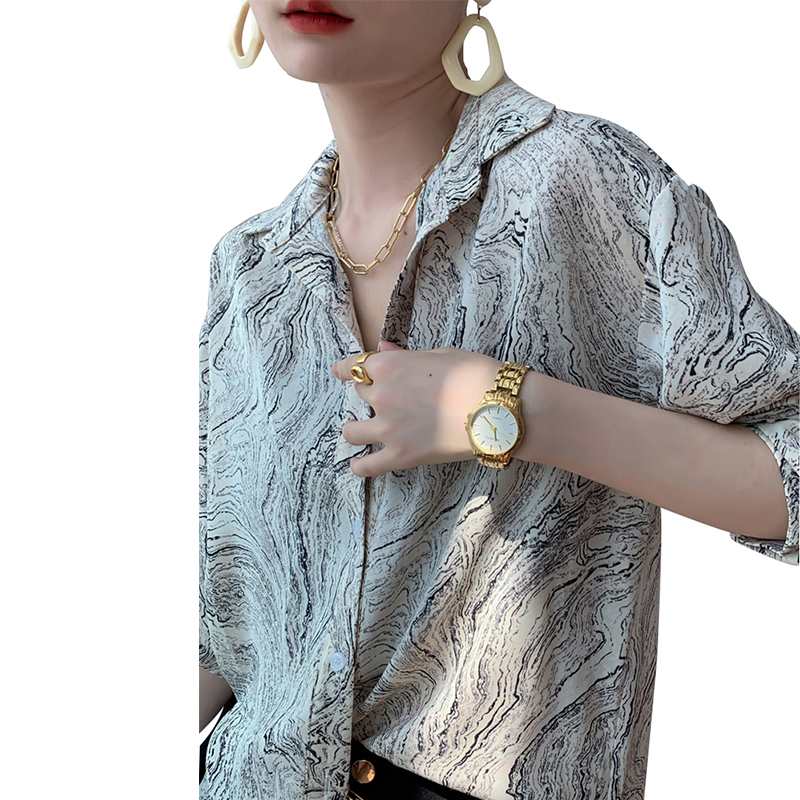 SS2306 Cotton ink digital print long sleeve womens blouse shirts  (2)
