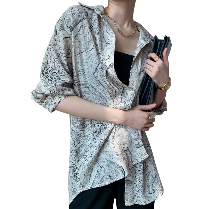 SS2306 Cotton ink digital print long sleeve womens blouse shirts  (3)