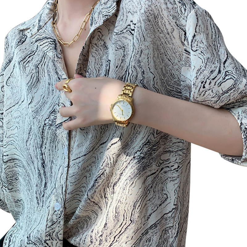 SS2306 Cotton ink digital print long sleeve womens blouse shirts  (4)