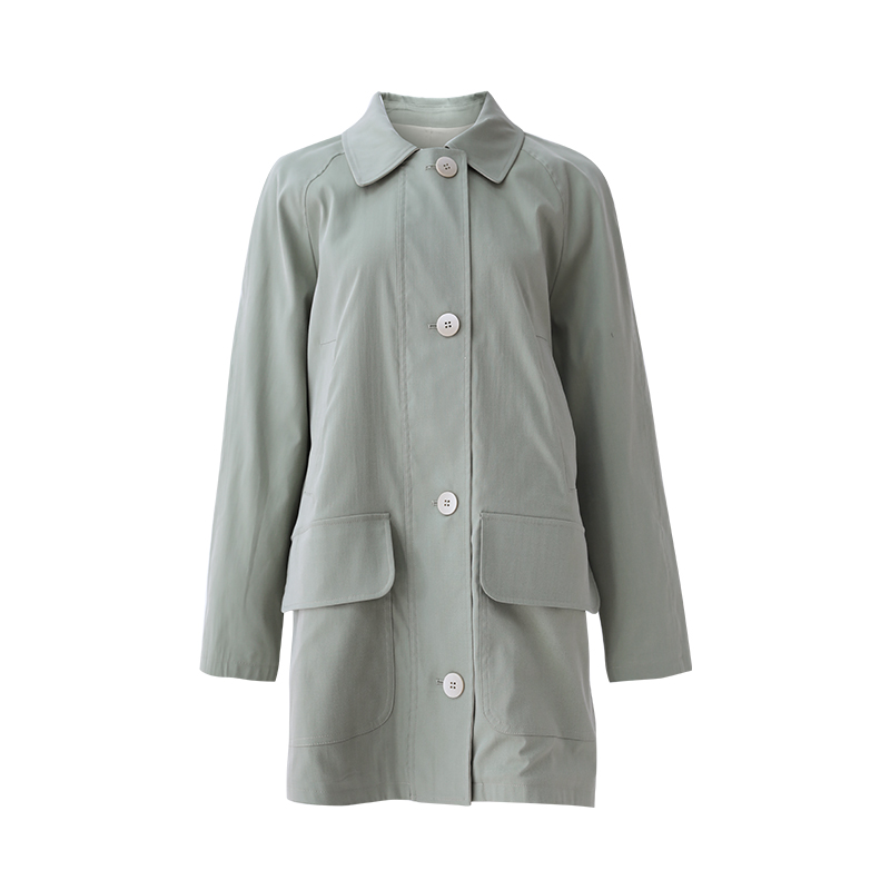 SS23107 Cotton Canvas Square Neck Raglan sleeve Vintage mid Length Jacket Coat (1)