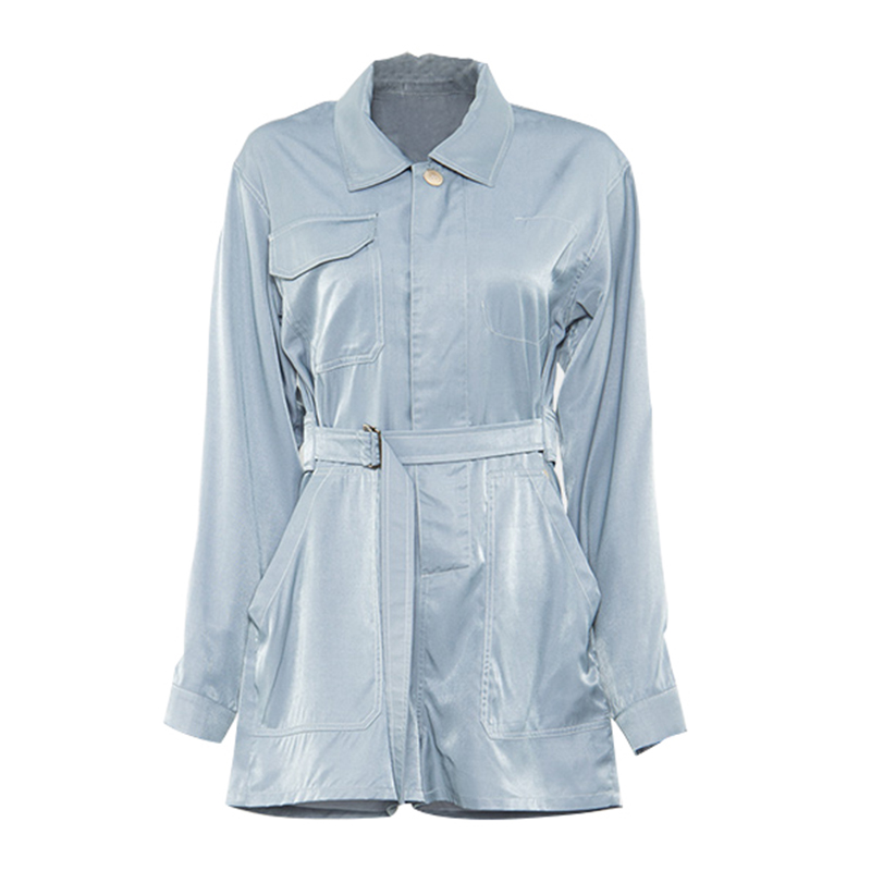 SS23113 Tencel Cotton Wash Blue Shirt Neck long sleeve shorts below Playsuit Jumper (4)