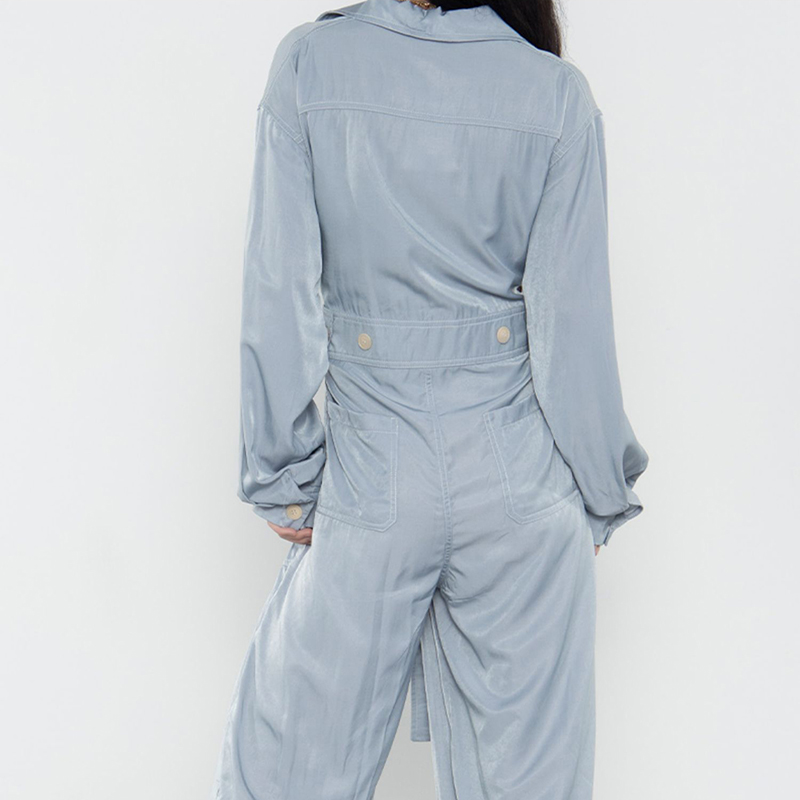 SS23114 Tencel Cotton Wash Blue Shirt Neck long sleeve Pant belt Playsuit Jumper (4)
