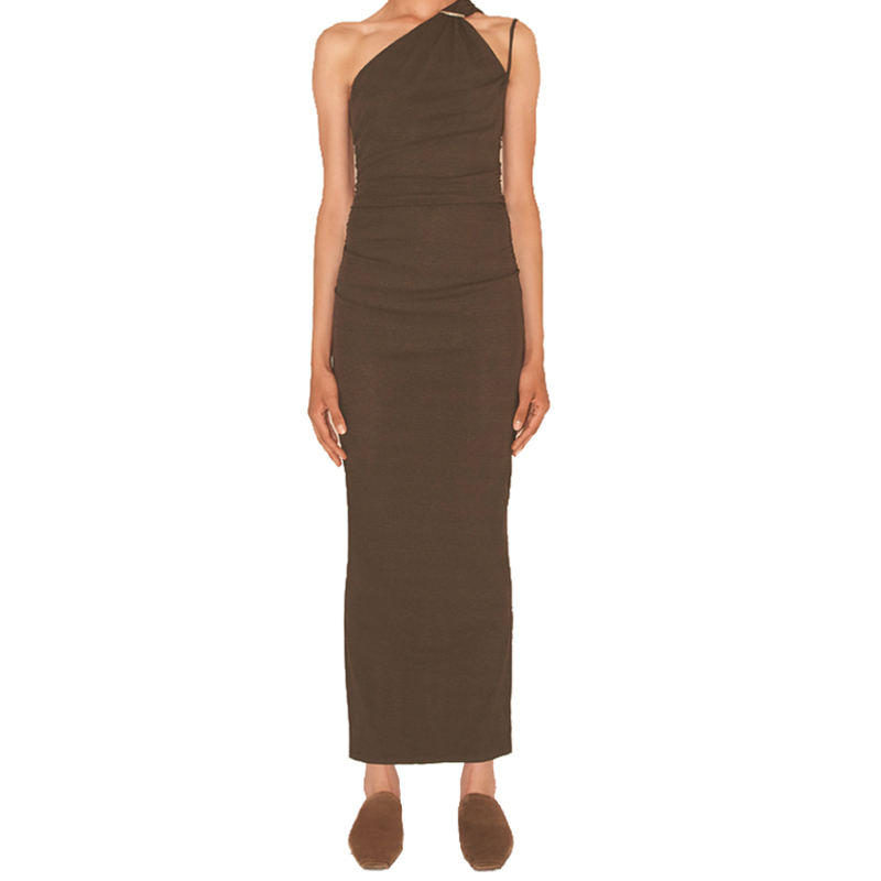 SS2324 Tencel Blend Single Shoulder Slim Straight Dress (2)