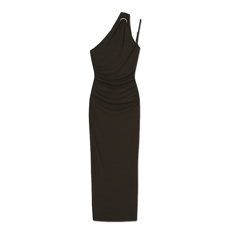 SS2324 Tencel Blend Single Shoulder Slim Straight Dress (4)