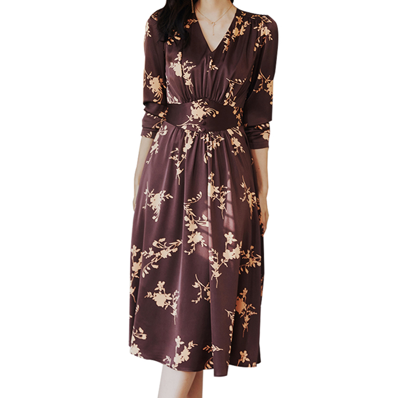 SS2350 Satin Silk Digital Printed Long Sleeve Mid Dress (1)