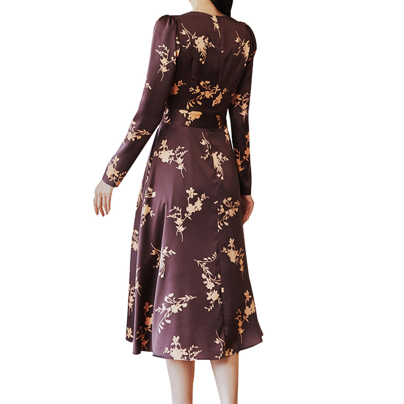 SS2350 Satin Silk Digital Printed Long Sleeve Mid Dress (2)