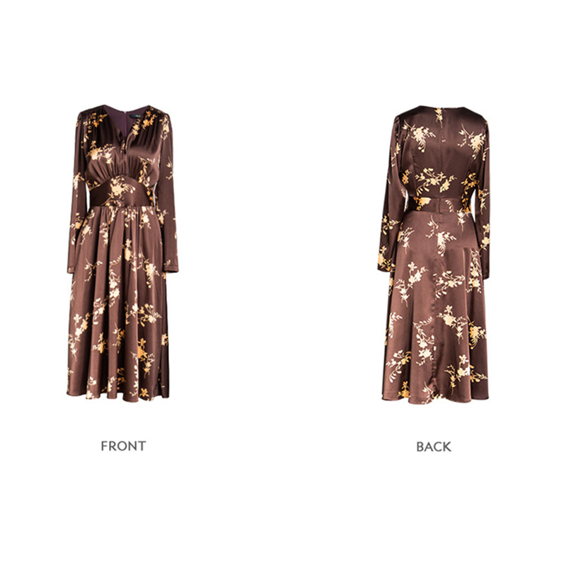 SS2350 Satin Silk Digital Printed Long Sleeve Mid Dress (3)