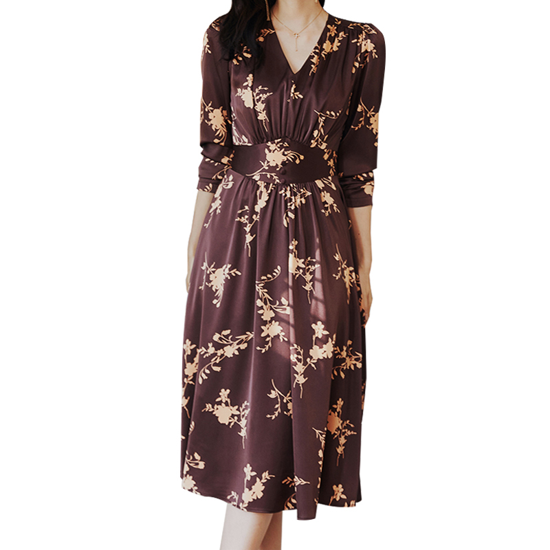 SS2350 Satin Silk Digital Printed Long Sleeve Mid Dress (7)