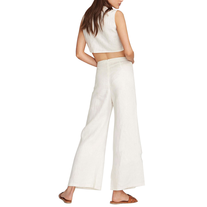 SS2375 Linen Cotton Tied Top Vest and Loose Straight Pants Mid waistband  (3)